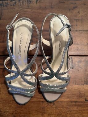 Caparros Metallic Silver Strappy Heeled Sandals